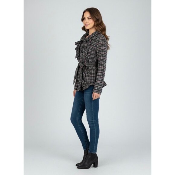 Y2K Self Esteem Ruffle Plaid Jacket Cardigan - Dark Academia Whimsigoth Coquette - Picture 6 of 16